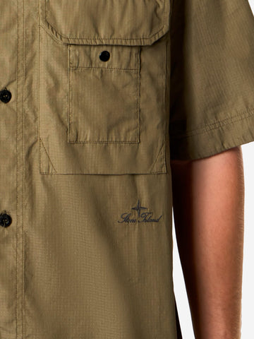 STONE ISLAND Camicia a manica corta verde in micro ripstop con tasca sul petto Verde