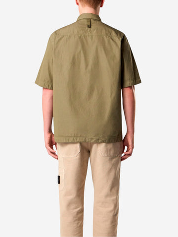 STONE ISLAND Camicia a manica corta verde in micro ripstop con tasca sul petto Verde