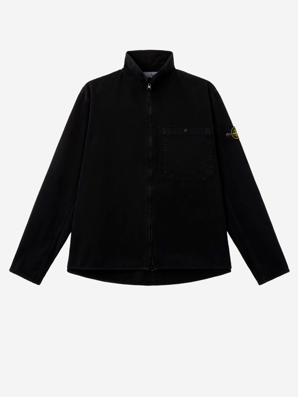 STONE ISLAND Giacca camicia nera in cotone Panama effetto old Nero Urbanstaroma