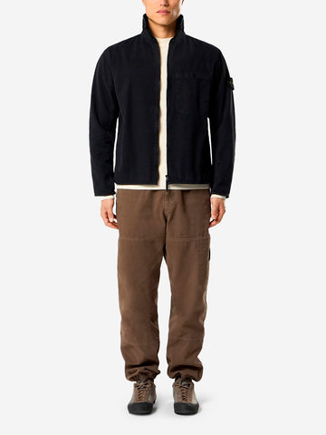 STONE ISLAND Giacca camicia nera in cotone Panama effetto old Nero