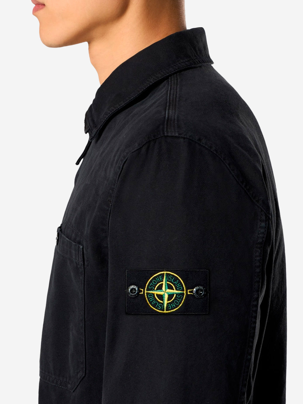 STONE ISLAND Giacca camicia nera in cotone Panama effetto old Nero Urbanstaroma