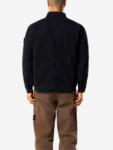STONE ISLAND Giacca camicia nera in cotone Panama effetto old Nero