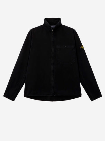 STONE ISLAND Giacca camicia nera in cotone Panama effetto old Nero