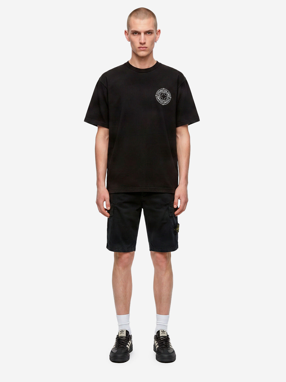 STONE ISLAND T-shirt nera con stampa 'Outline Compass' Nero Urbanstaroma