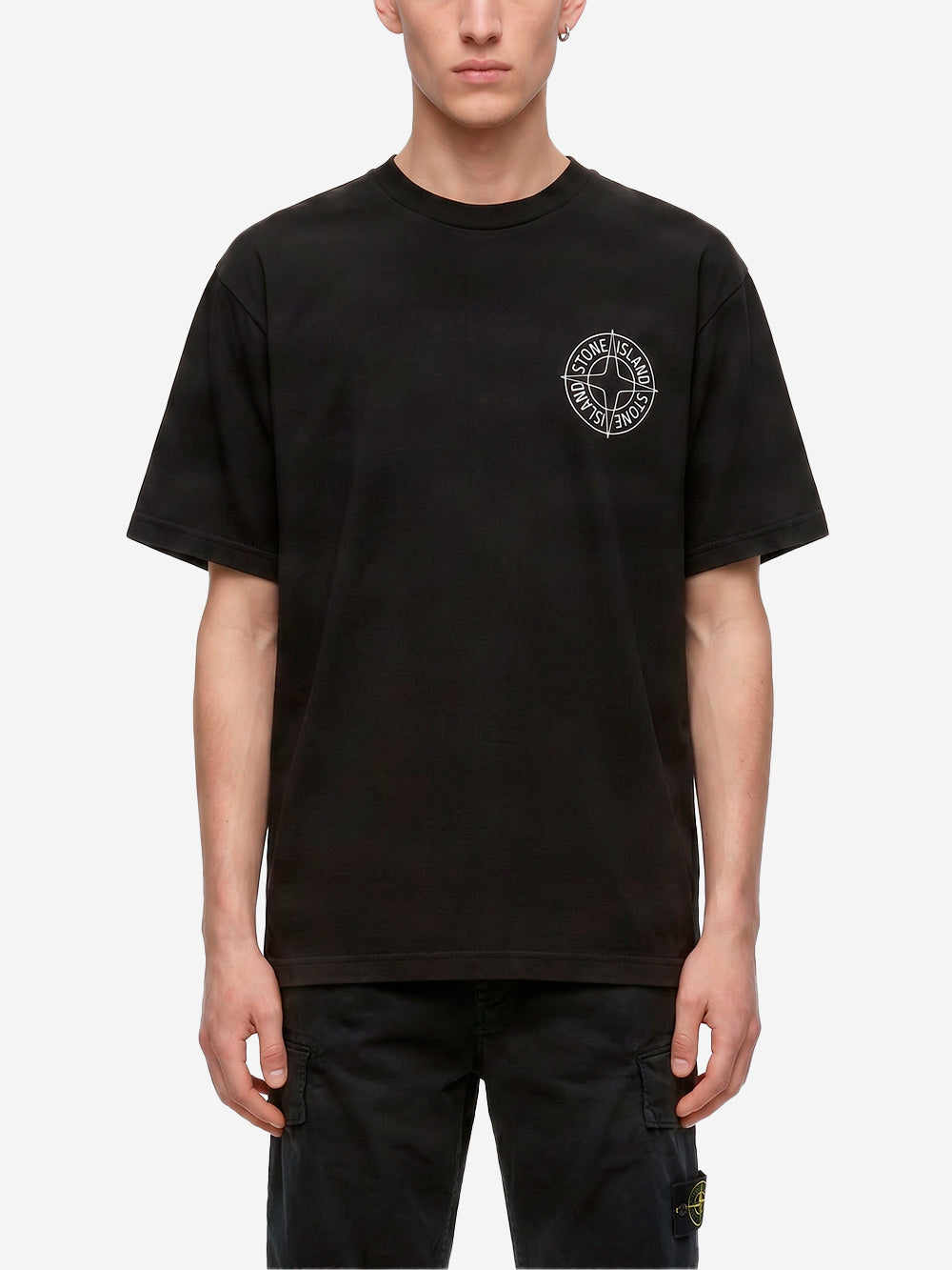 STONE ISLAND T-shirt nera con stampa 'Outline Compass' Nero Urbanstaroma