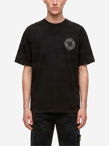 STONE ISLAND T-shirt nera con stampa 'Outline Compass' Nero