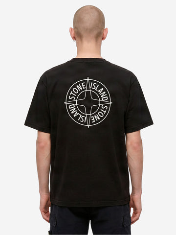 STONE ISLAND T-shirt nera con stampa 'Outline Compass' Nero