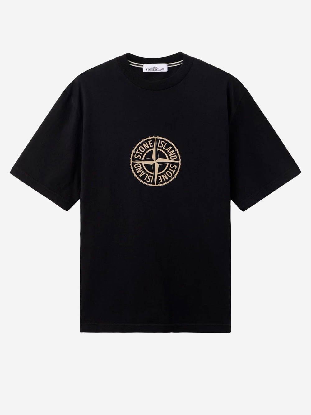 STONE ISLAND T-shirt nera in cotone con stampa 'All Around Compass' Nero Urbanstaroma