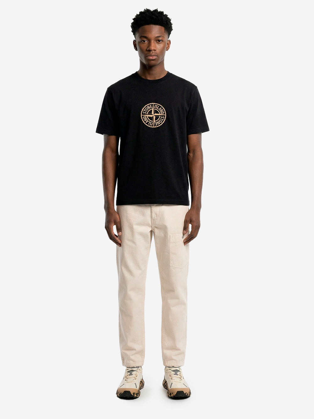 STONE ISLAND T-shirt nera in cotone con stampa 'All Around Compass' Nero Urbanstaroma