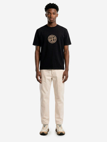 STONE ISLAND T-shirt nera in cotone con stampa 'All Around Compass' Nero