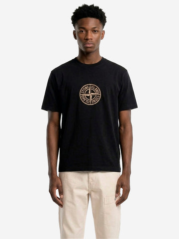 STONE ISLAND T-shirt nera in cotone con stampa 'All Around Compass' Nero