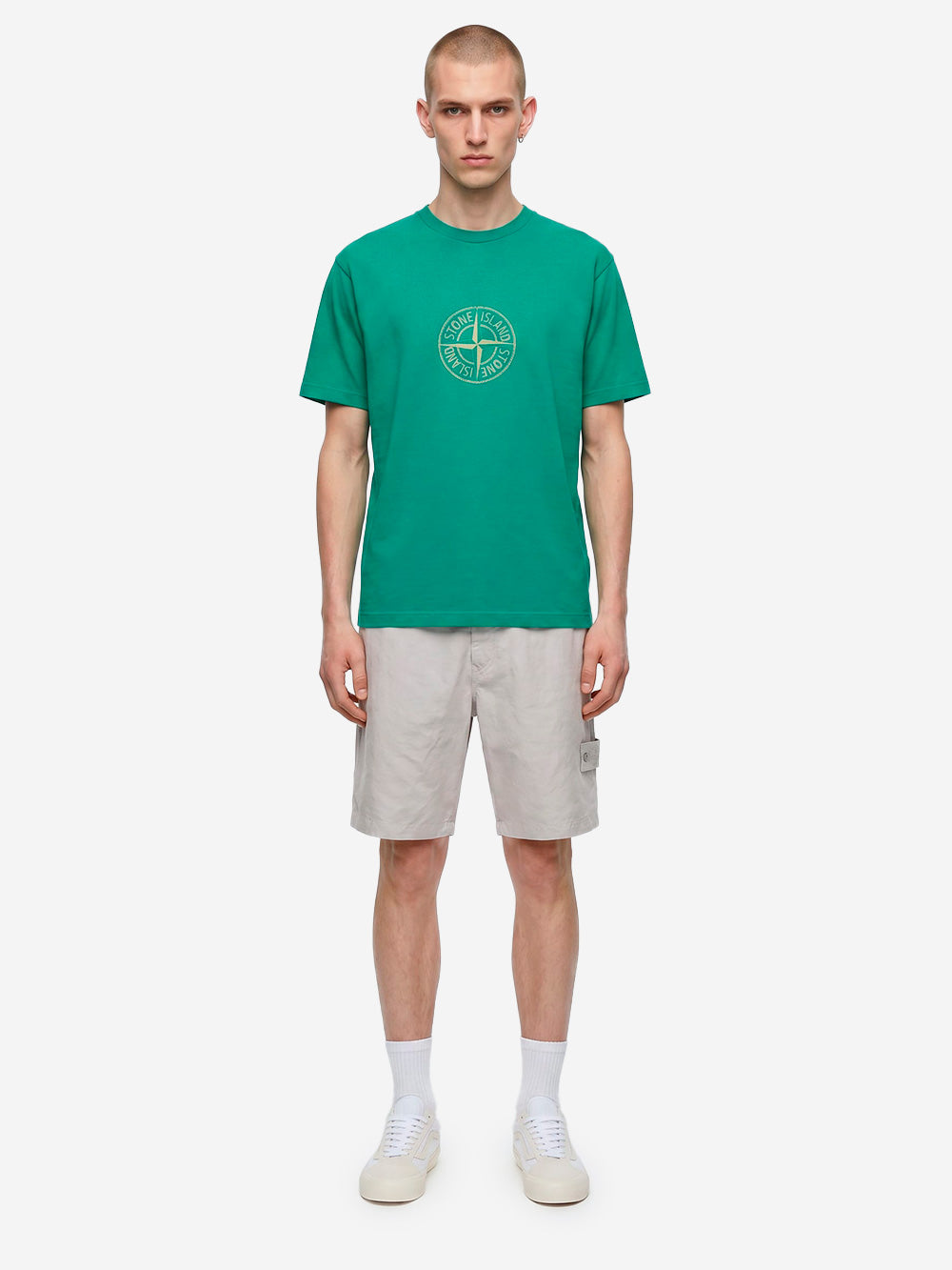 STONE ISLAND T-shirt verde in cotone con stampa 'All Around Compass' Verde Urbanstaroma