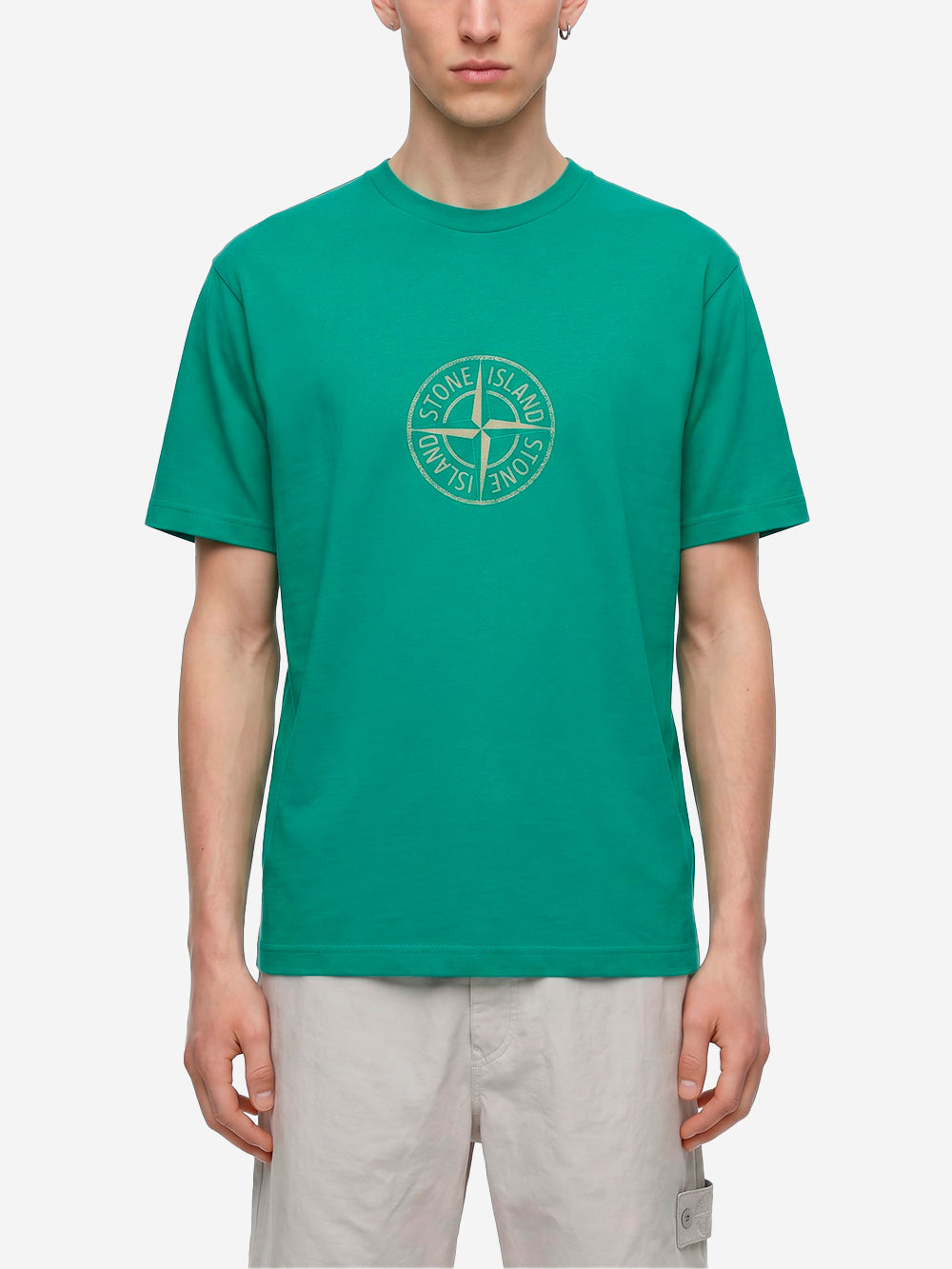 STONE ISLAND T-shirt verde in cotone con stampa 'All Around Compass' Verde Urbanstaroma