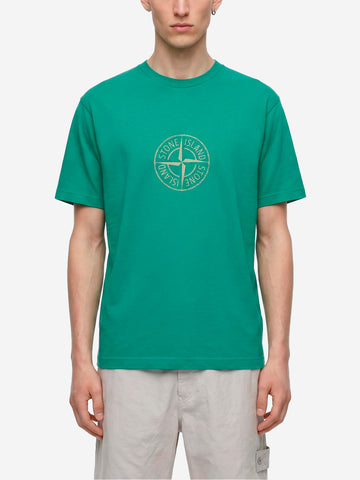 STONE ISLAND T-shirt verde in cotone con stampa 'All Around Compass' Verde