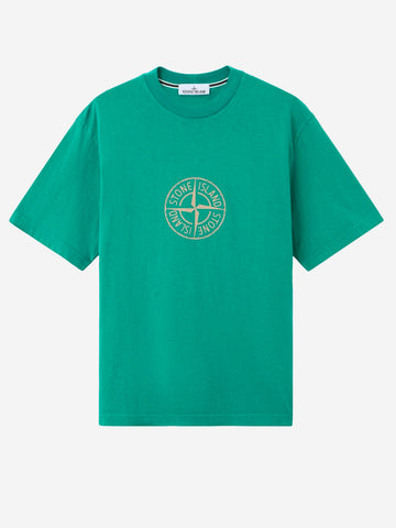 STONE ISLAND T-shirt verde in cotone con stampa 'All Around Compass' Verde