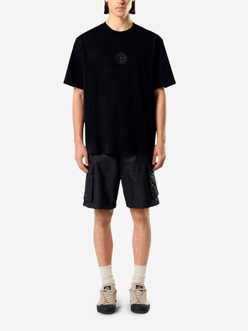 STONE ISLAND T-shirt a manica corta nera in jersey di cotone biologico con stampa 'Camo Compass' Nero