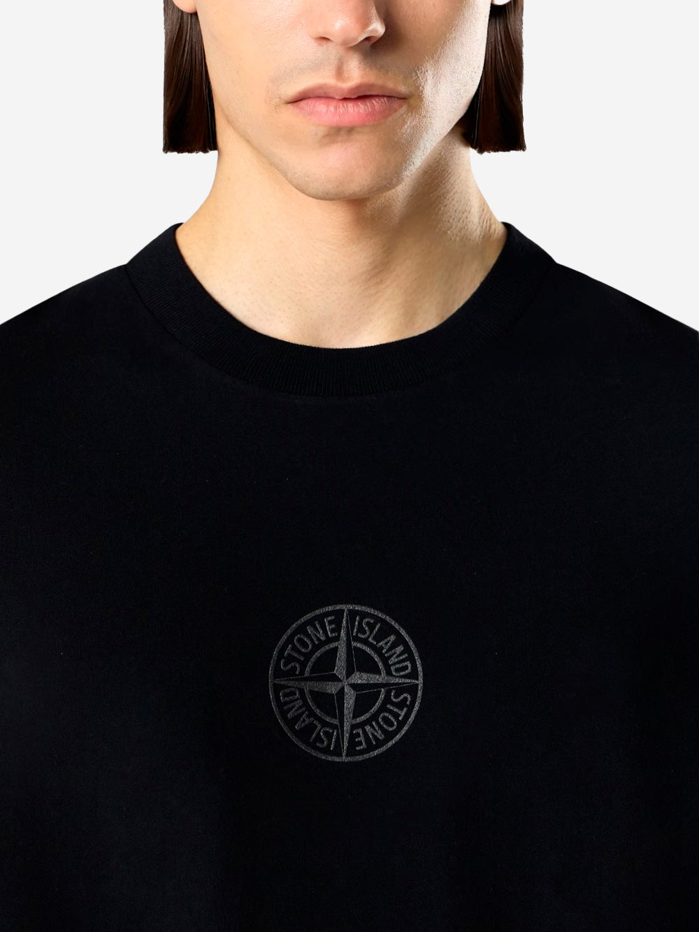 STONE ISLAND T-shirt a manica corta nera in jersey di cotone biologico con stampa 'Camo Compass' Nero Urbanstaroma