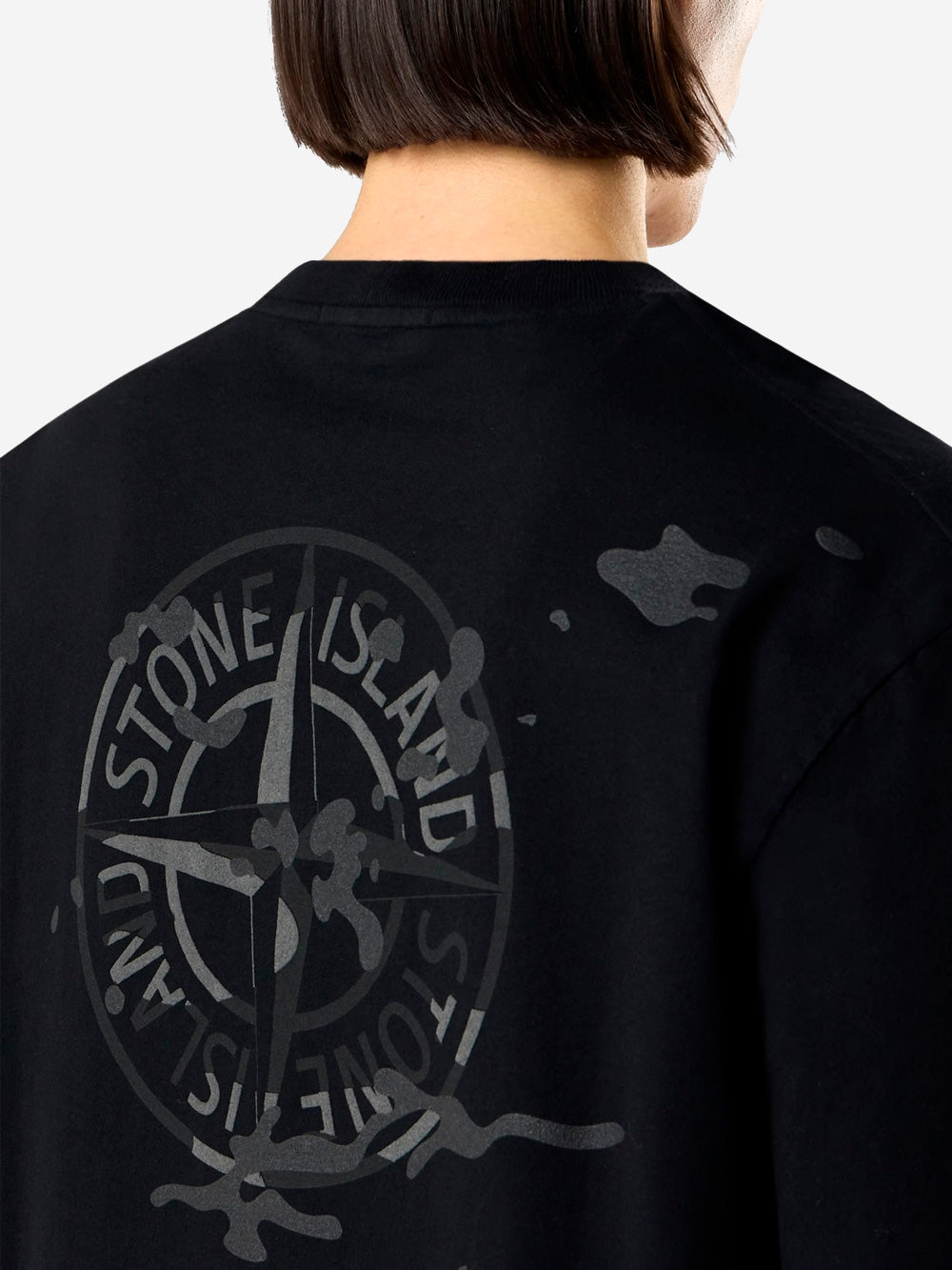 STONE ISLAND T-shirt a manica corta nera in jersey di cotone biologico con stampa 'Camo Compass' Nero Urbanstaroma