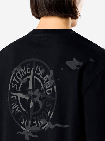 STONE ISLAND T-shirt a manica corta nera in jersey di cotone biologico con stampa 'Camo Compass' Nero