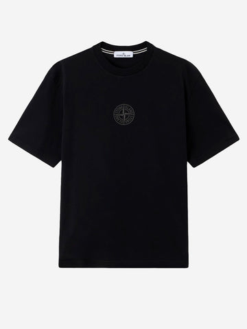 STONE ISLAND T-shirt a manica corta nera in jersey di cotone biologico con stampa 'Camo Compass' Nero