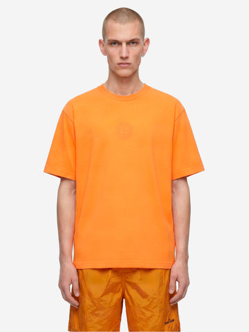 STONE ISLAND T-shirt a manica corta arancione in jersey di cotone biologico con stampa 'Camo Compass' arancione