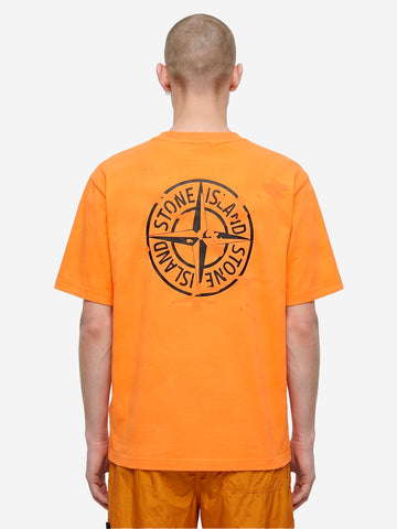 STONE ISLAND T-shirt a manica corta arancione in jersey di cotone biologico con stampa 'Camo Compass' arancione