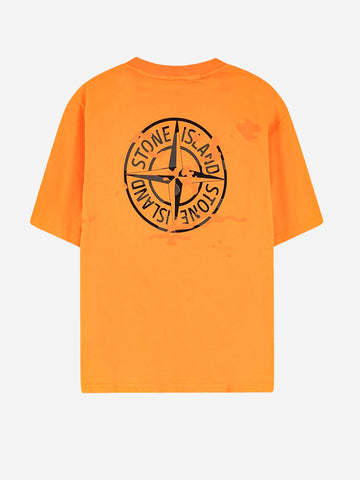 STONE ISLAND T-shirt a manica corta arancione in jersey di cotone biologico con stampa 'Camo Compass' arancione