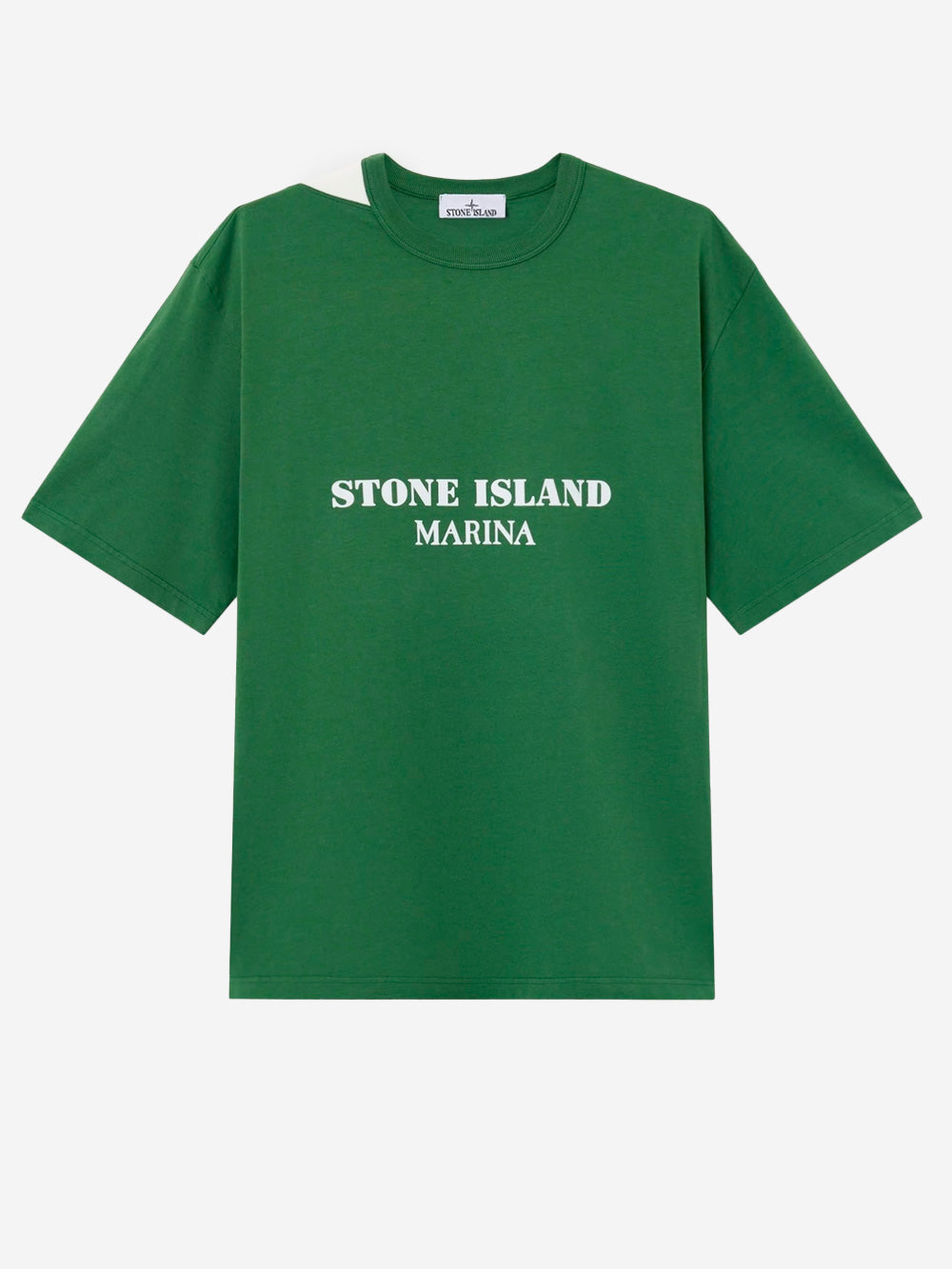 STONE ISLAND T-shirt oversize verde in cotone pettinato con stampa 'Marina' Verde Urbanstaroma