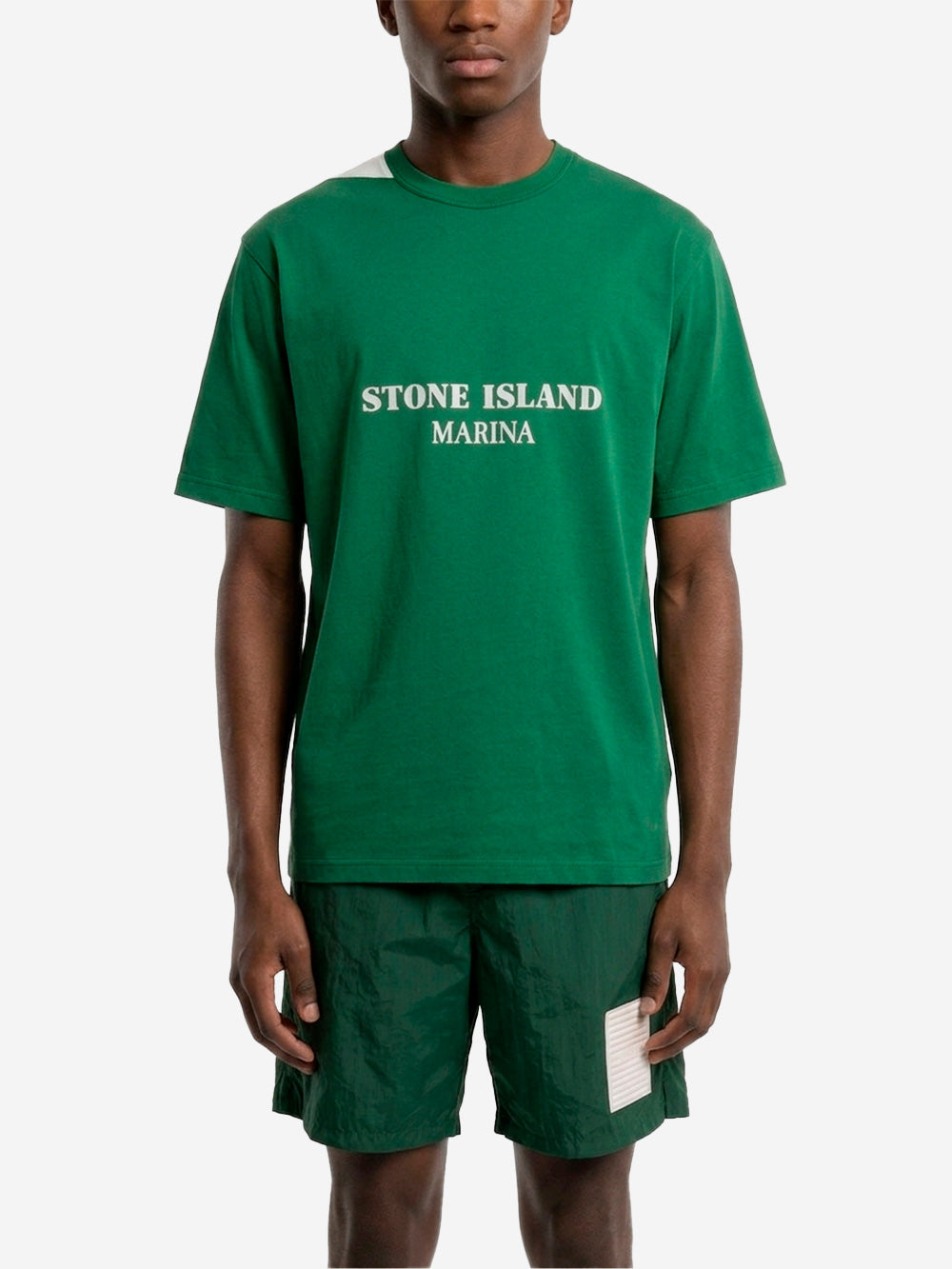 STONE ISLAND Green combed cotton oversized T-shirt with 'Marina