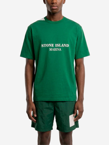 STONE ISLAND T-shirt oversize verde in cotone pettinato con stampa 'Marina' Verde
