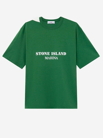 STONE ISLAND T-shirt oversize verde in cotone pettinato con stampa 'Marina' Verde