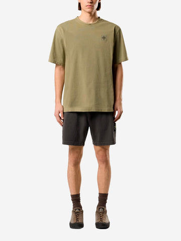 STONE ISLAND T-shirt verde in cotone pettinato 'Old effect' con patch Compass Verde