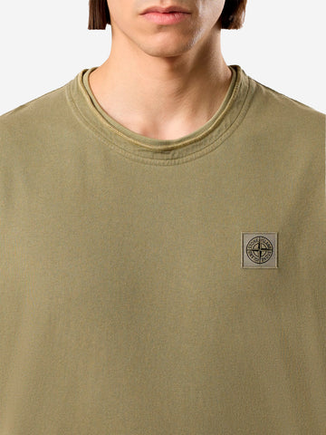 STONE ISLAND T-shirt verde in cotone pettinato 'Old effect' con patch Compass Verde