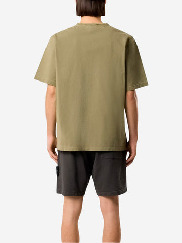 STONE ISLAND T-shirt verde in cotone pettinato 'Old effect' con patch Compass Verde