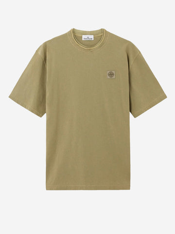 STONE ISLAND T-shirt verde in cotone pettinato 'Old effect' con patch Compass Verde