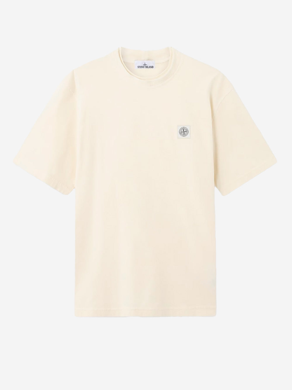 STONE ISLAND T-shirt avorio in cotone pettinato 'Old effect' con patch Compass Panna Urbanstaroma