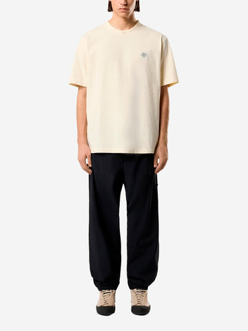 STONE ISLAND T-shirt avorio in cotone pettinato 'Old effect' con patch Compass Panna