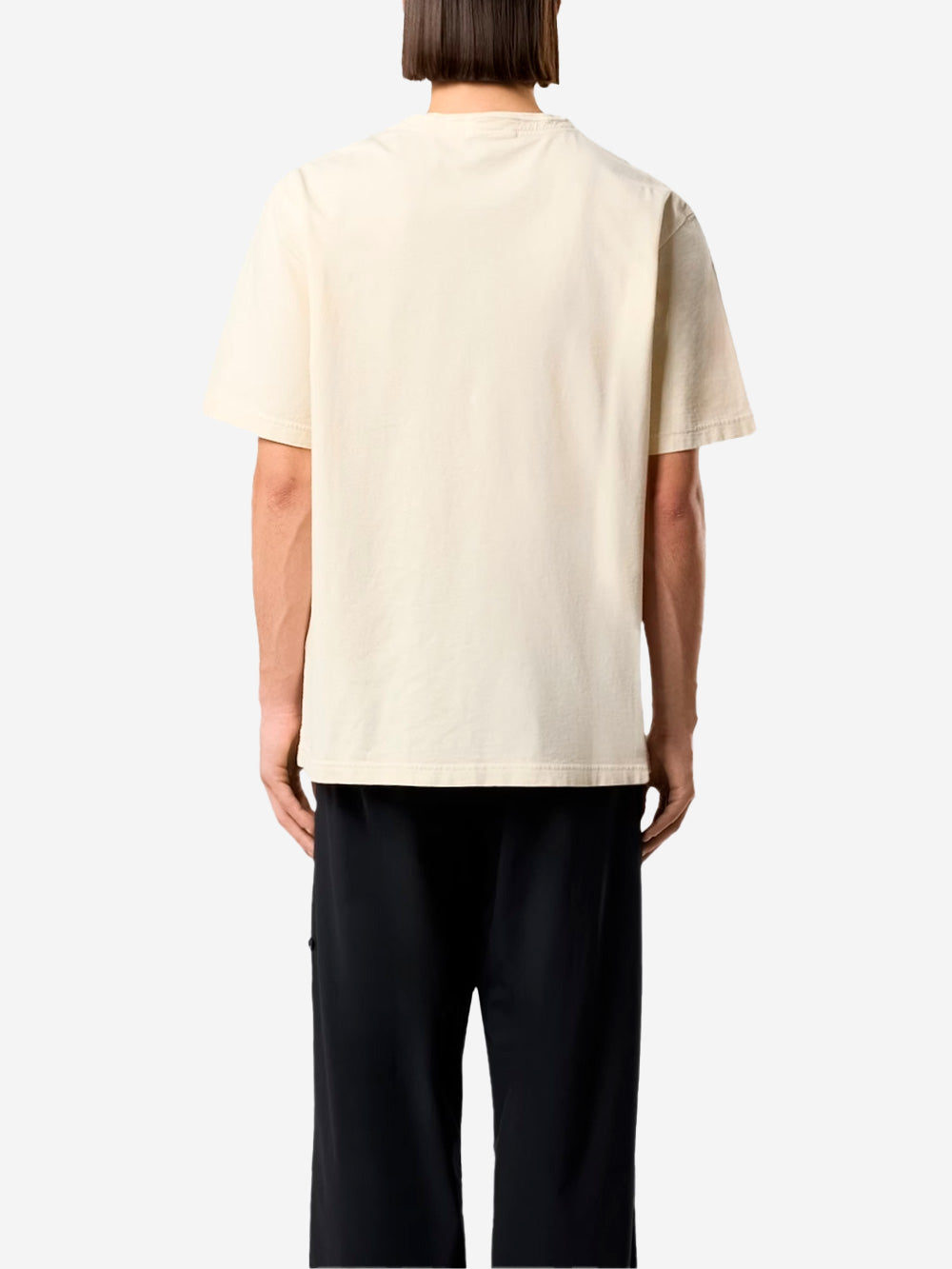 STONE ISLAND T-shirt avorio in cotone pettinato 'Old effect' con patch Compass Panna Urbanstaroma