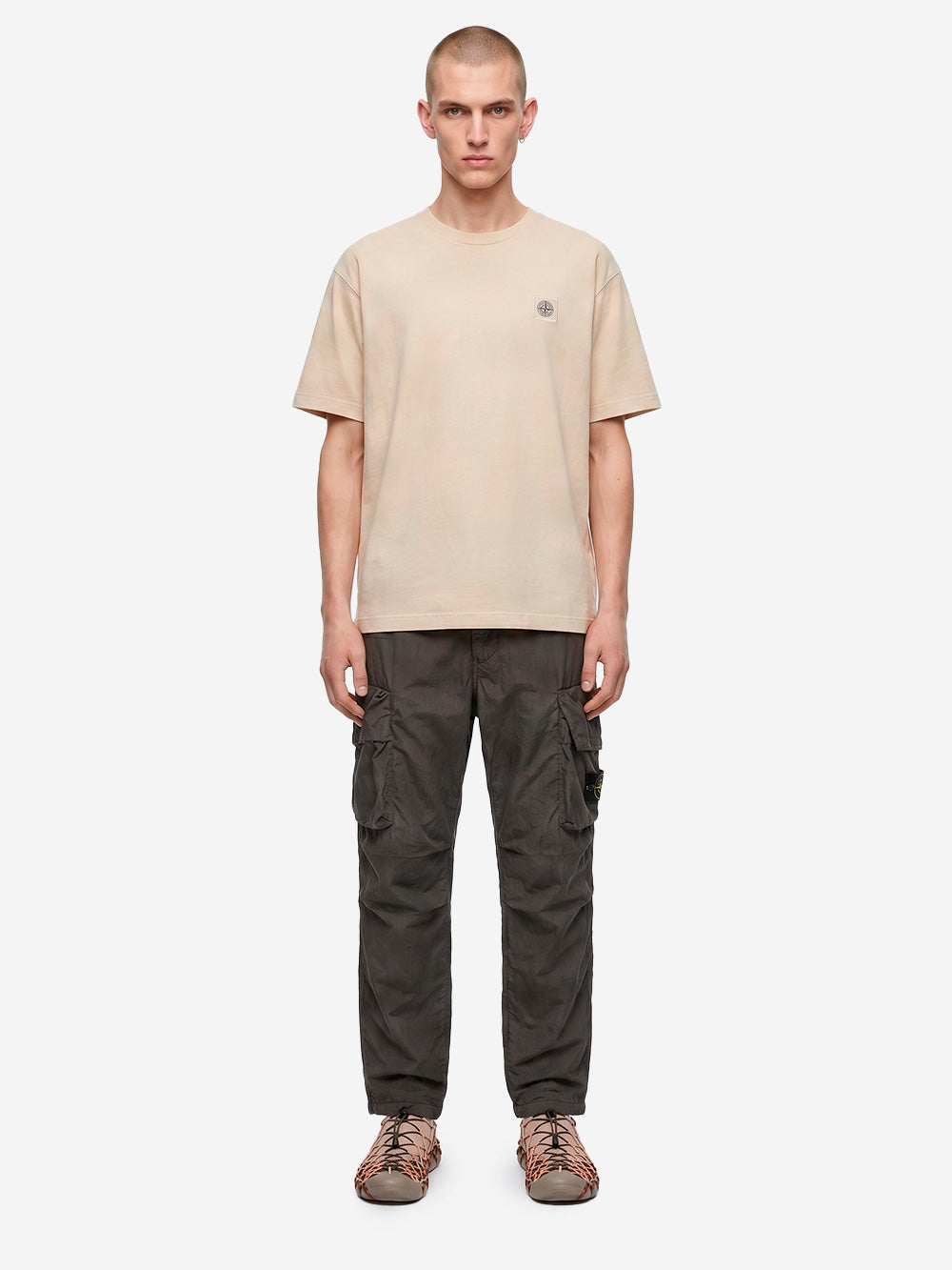 STONE ISLAND T-shirt manica corta beige con patch Compass Beige Urbanstaroma