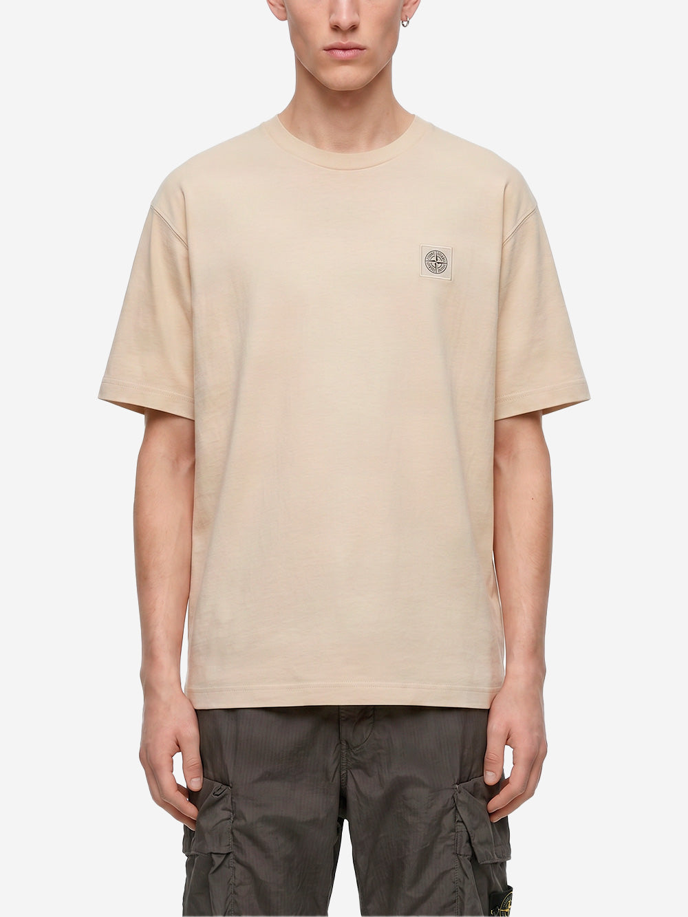 STONE ISLAND T-shirt manica corta beige con patch Compass Beige Urbanstaroma