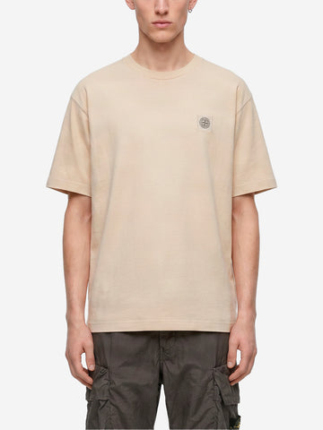 STONE ISLAND T-shirt manica corta beige con patch Compass Beige