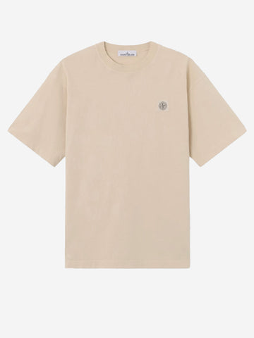 STONE ISLAND T-shirt manica corta beige con patch Compass Beige