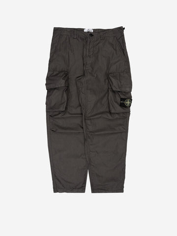 STONE ISLAND Pantaloni cargo grigi loose con vita in cotone nylon ripstop grigio