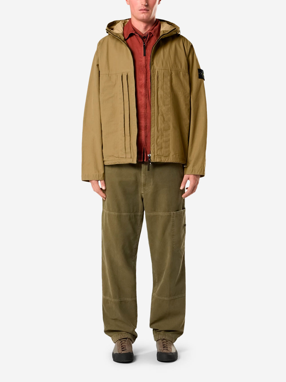 STONE ISLAND Giacca verde militare con cappuccio e resina pigmentata Verde Urbanstaroma