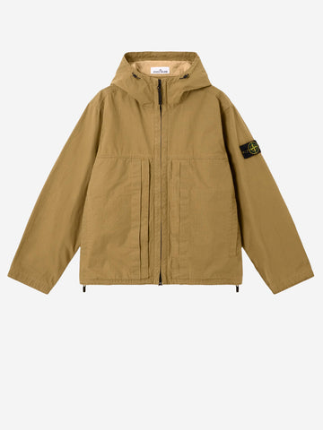 STONE ISLAND Giacca verde militare con cappuccio e resina pigmentata Verde