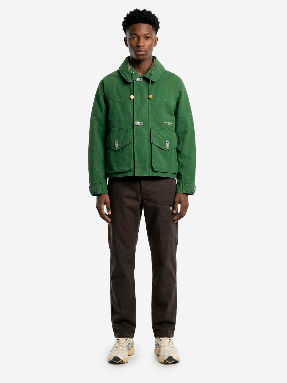 STONE ISLAND Giacca Coach 'Marina' in nyco panama con antigoccia e cappuccio a scomparsa Verde Urbanstaroma