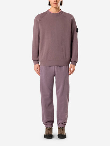 STONE ISLAND Maglione girocollo loose viola in cotone con maniche raglan e badge Lilla