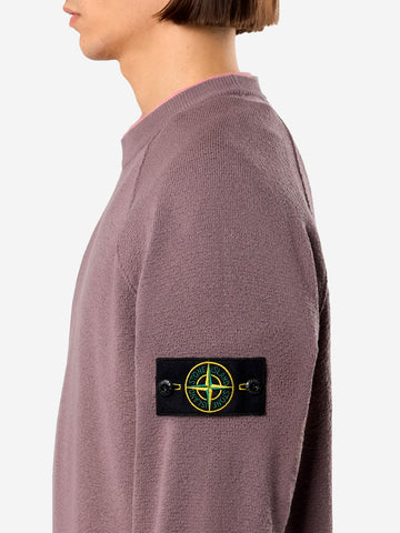 STONE ISLAND Maglione girocollo loose viola in cotone con maniche raglan e badge Lilla