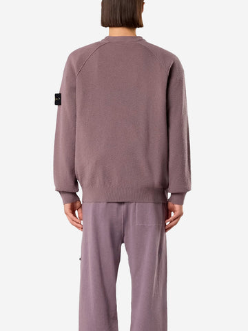 STONE ISLAND Maglione girocollo loose viola in cotone con maniche raglan e badge Lilla