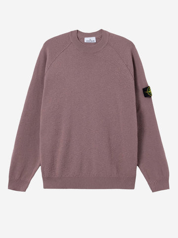 STONE ISLAND Maglione girocollo loose viola in cotone con maniche raglan e badge Lilla